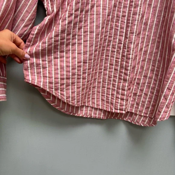 Xirena Long Sleeve Striped Band Collar Shirt M - Picture 6 of 9